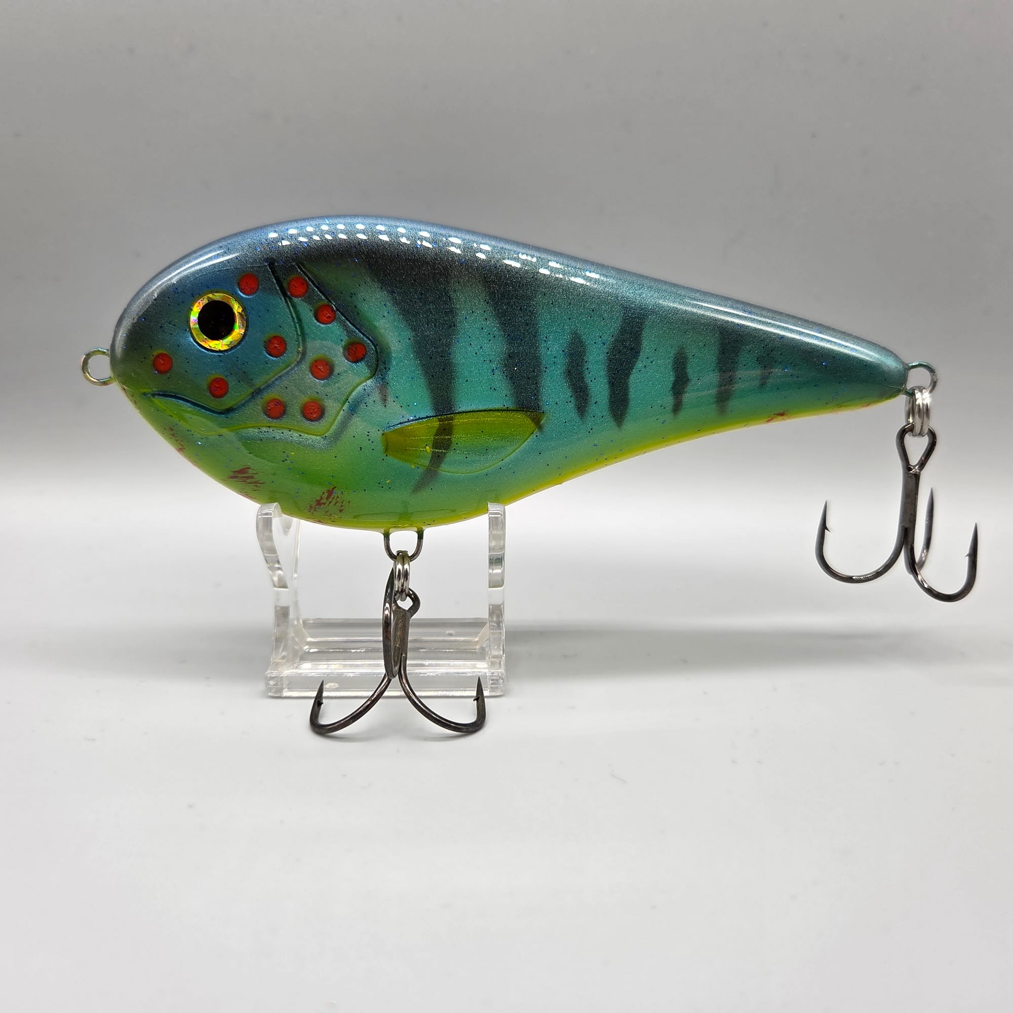 kmhandmade lures - Teal Stricker Frackle 15 lure